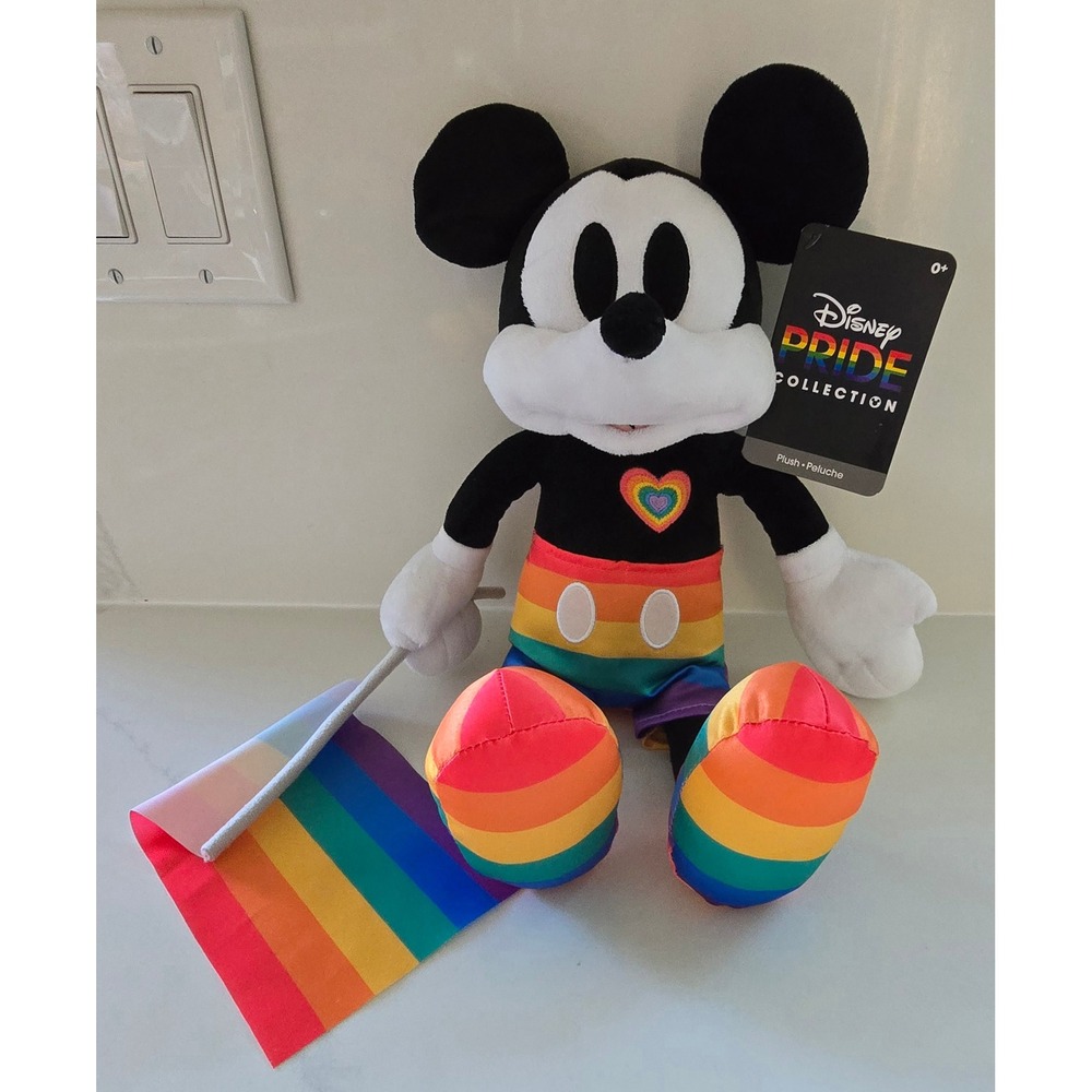 Disney Pride Collection Mickey Mouse Rainbow Plush with Flag 2023 New with Tags